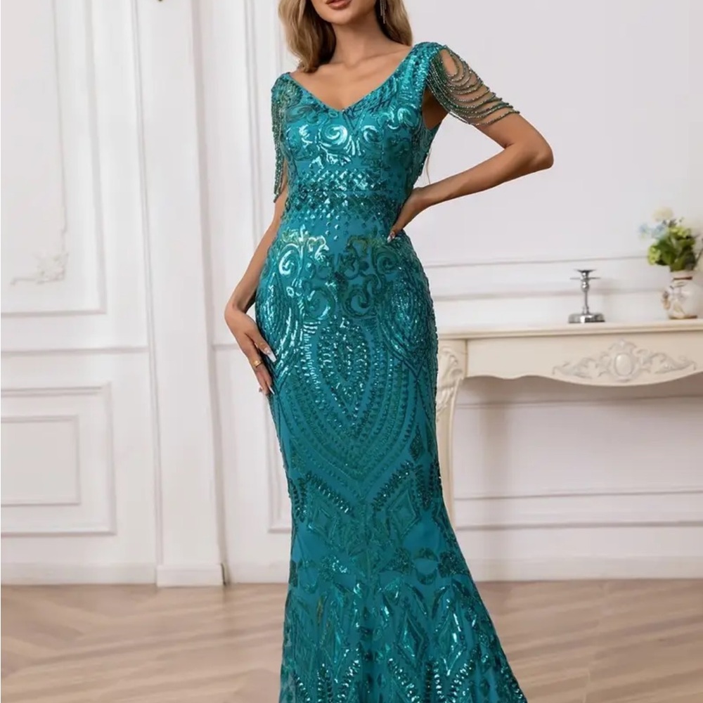 Source Unknown Teal Maxi Dress - Picture 4 of 8